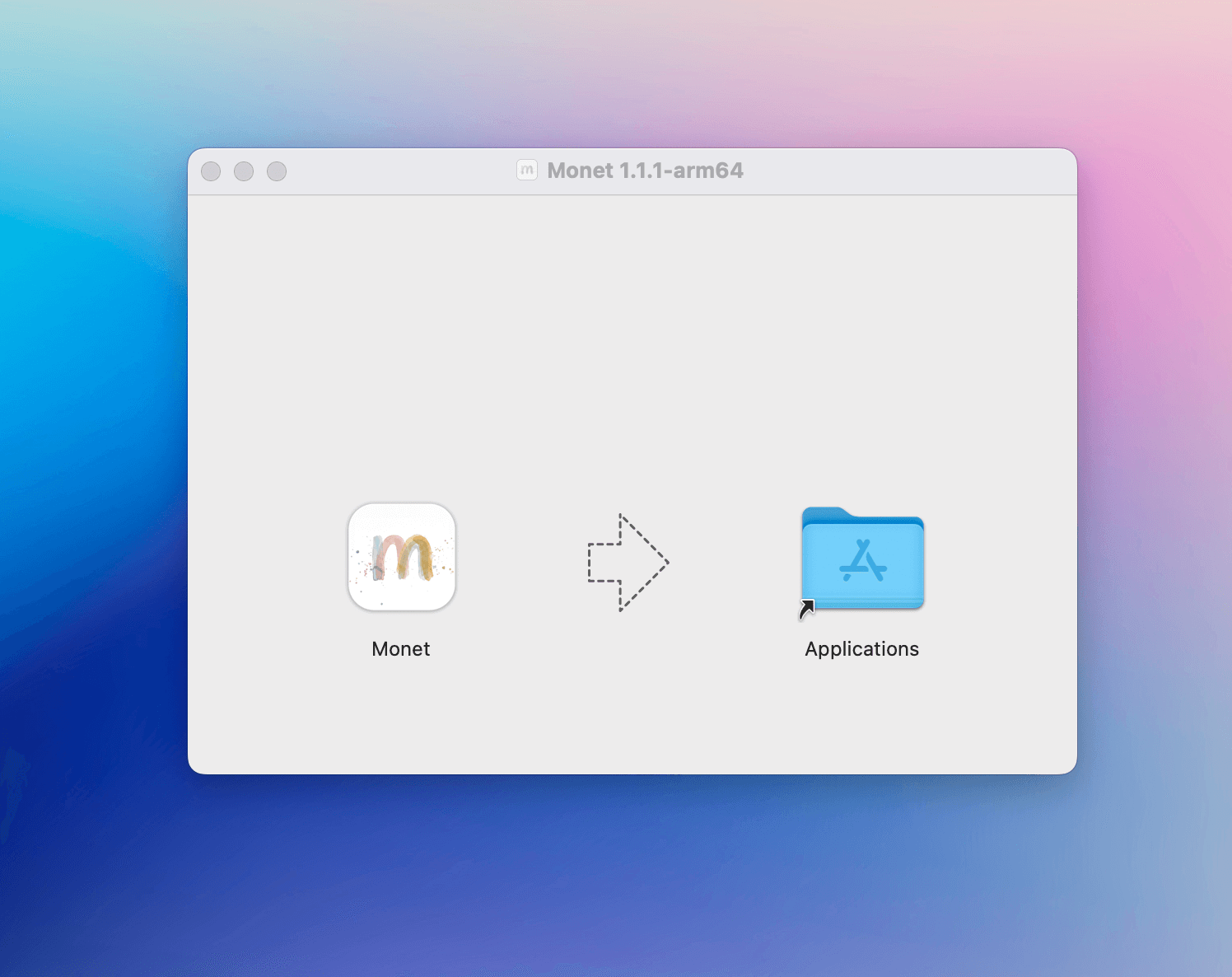 Drag Monet to Applications to install